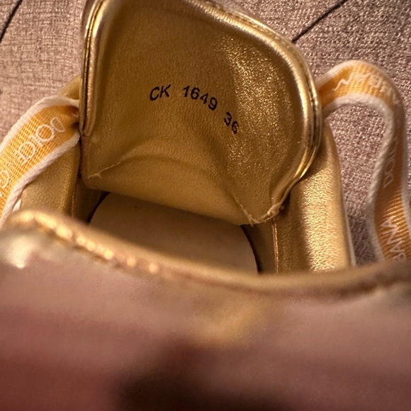 DOLCE & GABBANA Sneakers WHITE AND GOLD SUPER QUEEN LEATHER WOMEN'S SHOES - Picture 6 of 7